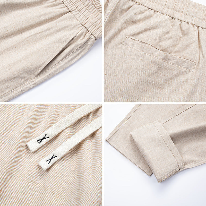 Linen Elastic-waist Casual Pants Thin And Loose-fitting Trousers