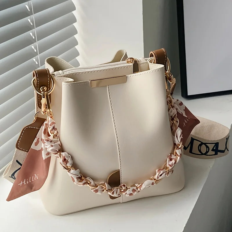 Women's Ribbon Chain Bucket Bag