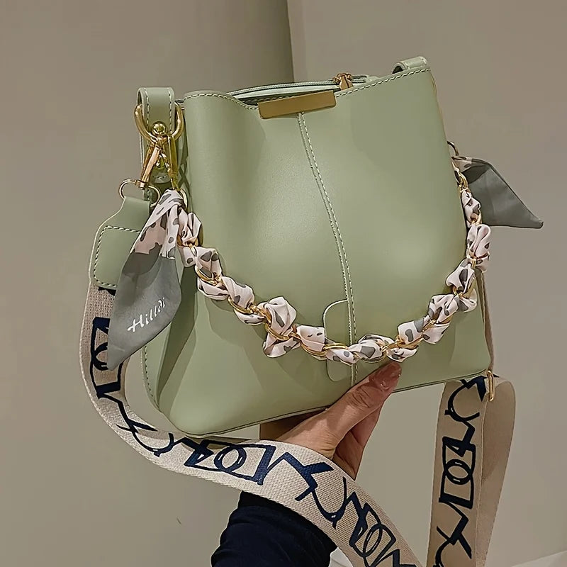 Women's Ribbon Chain Bucket Bag