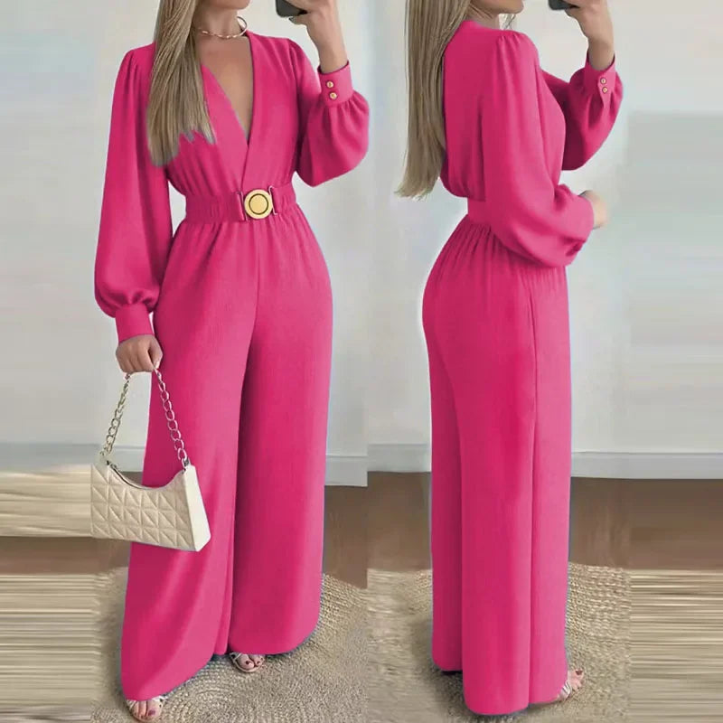 Belted V-Neck Jumpsuit