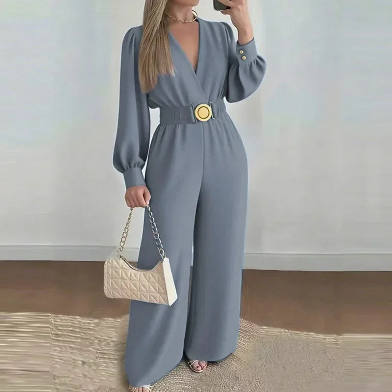 Belted V-Neck Jumpsuit