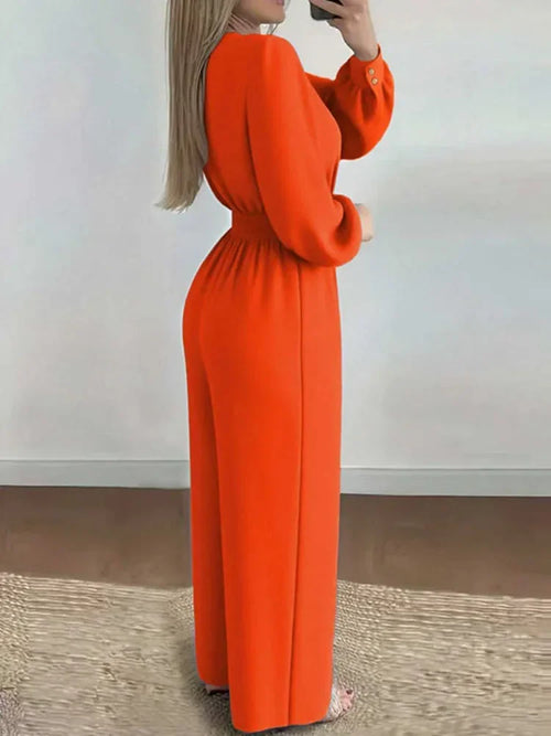 Belted V-Neck Jumpsuit