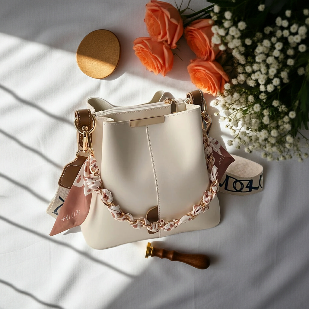 Women's Ribbon Chain Bucket Bag
