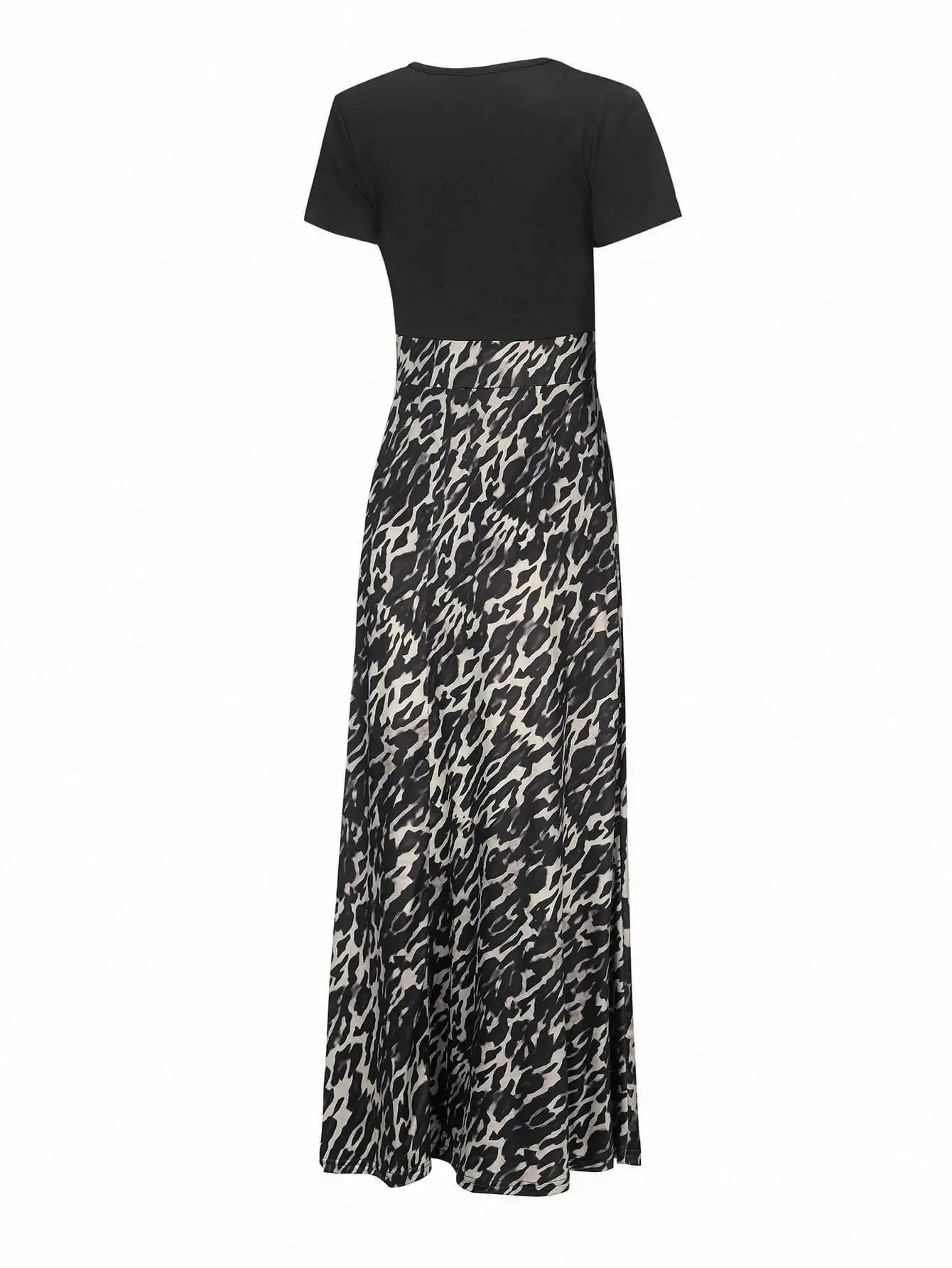 Black and White Polka Dot A-Line Maxi Dress with Short Sleeves
