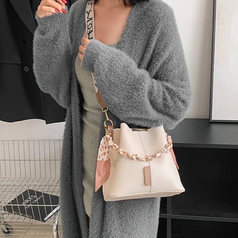 Women's Ribbon Chain Bucket Bag