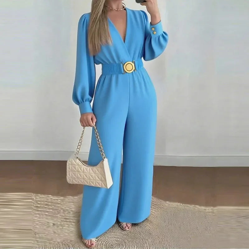 Belted V-Neck Jumpsuit