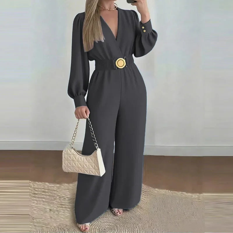 Belted V-Neck Jumpsuit