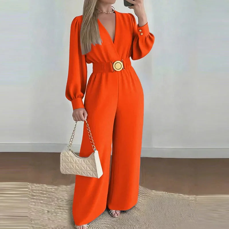 Belted V-Neck Jumpsuit